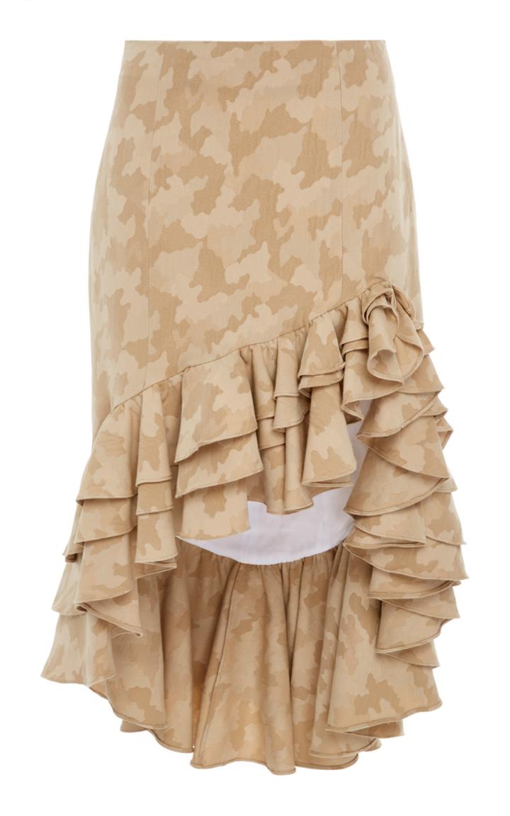 Caroline Constas Camo Pencil Ruffle Skirt