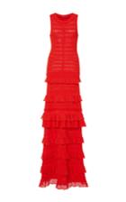 Oscar De La Renta Sleeveless Jewel Neck Tiered Ruffle Gown