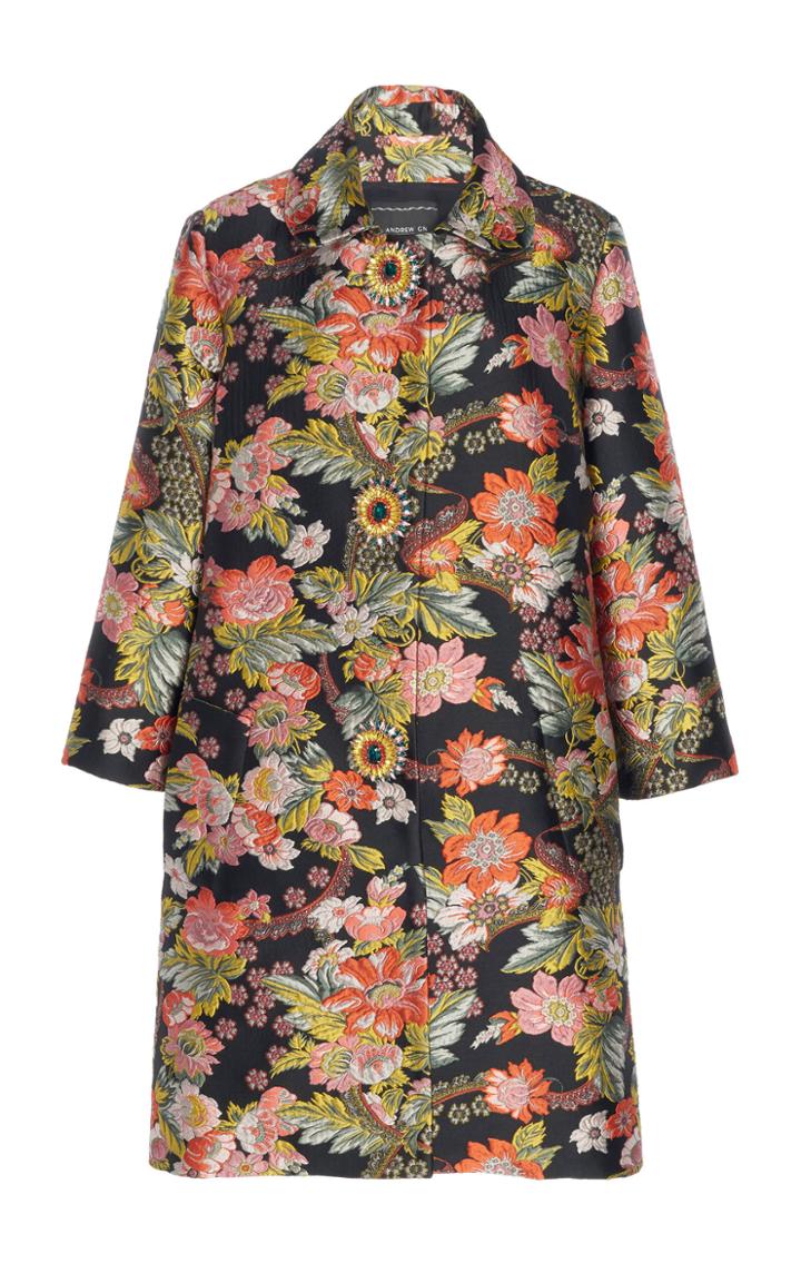 Andrew Gn Contrast Floral Coat