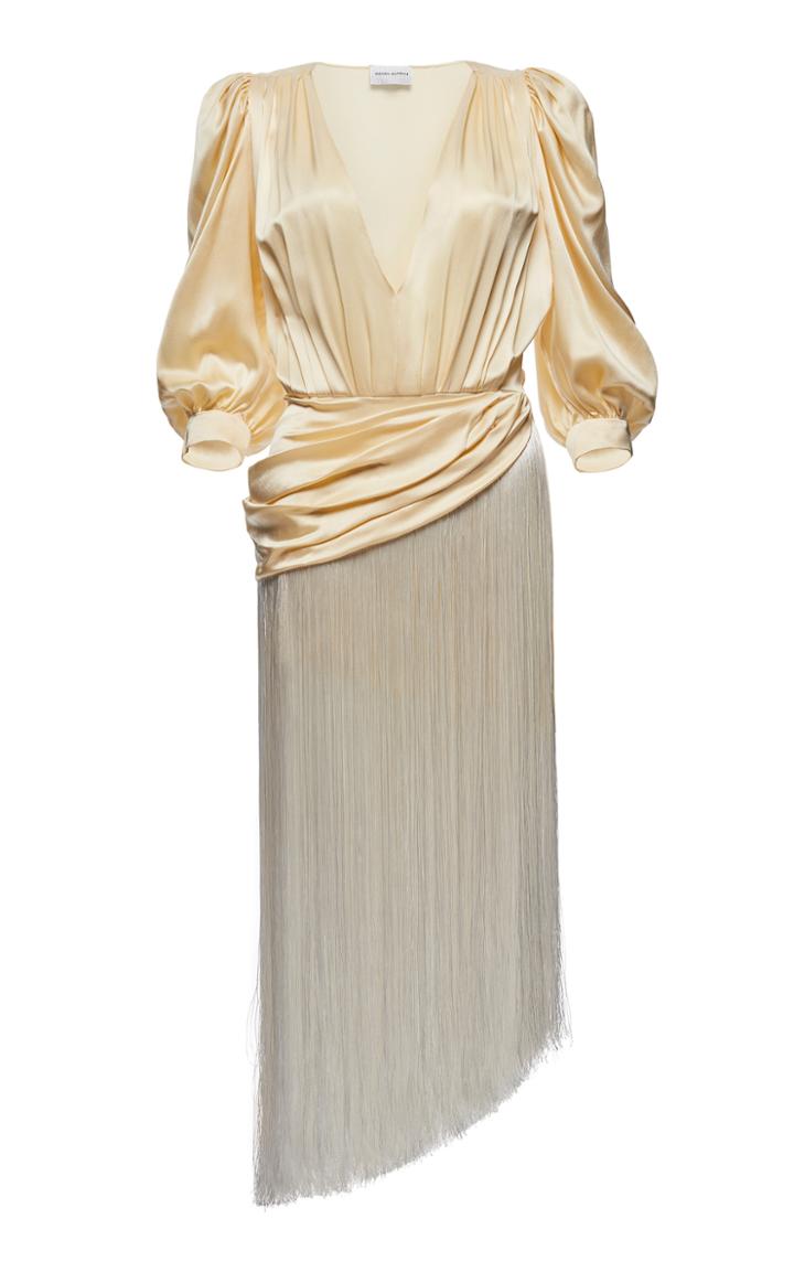 Magda Butrym Wels Asymmetric Fringed Silk-satin Midi Dress