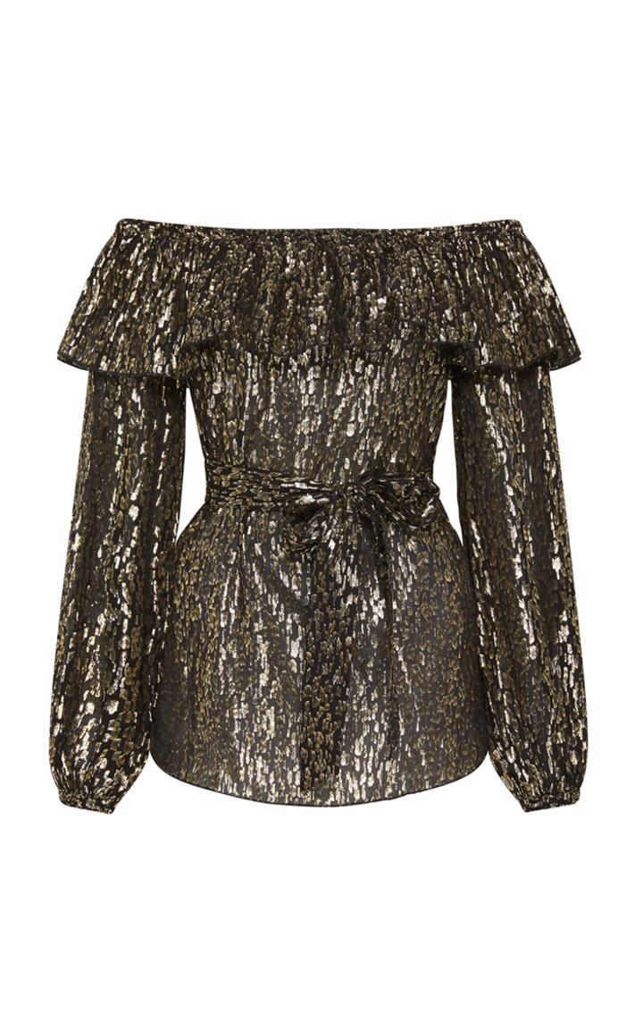 Moda Operandi Rebecca Vallance Sana Metallic Silk-blend Off-the-shoulder Top