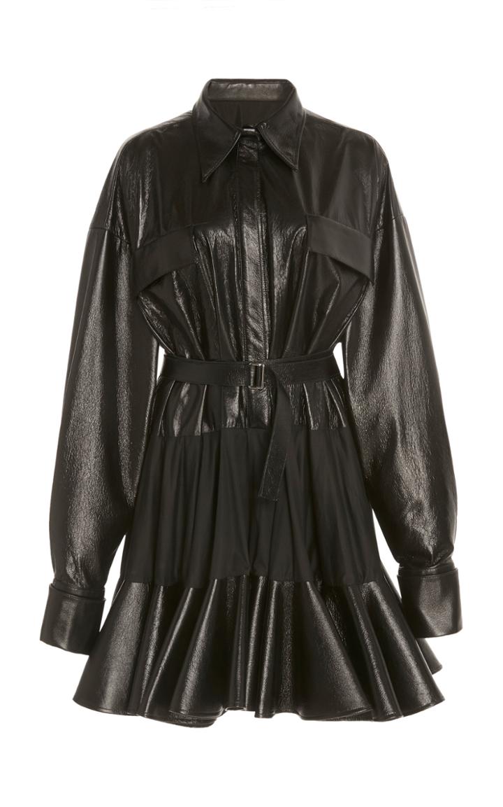 Moda Operandi David Koma Cotton-trimmed Leather Dress Size: 6