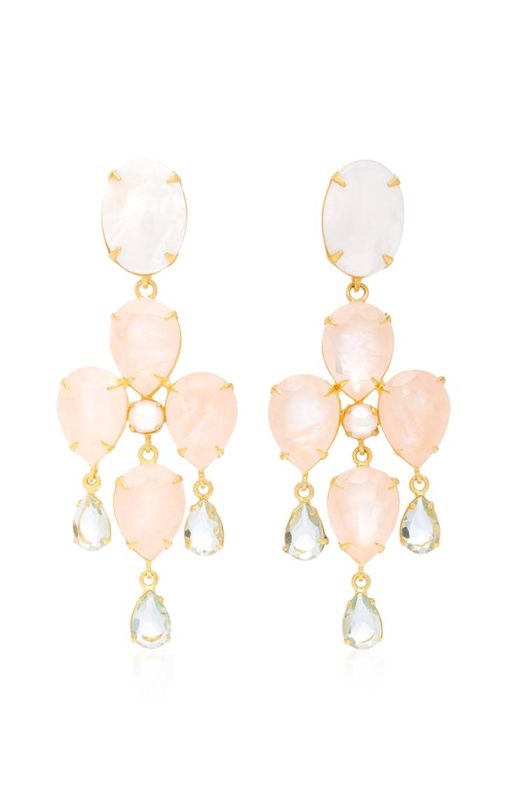 Bounkit Mother Of Pearl Rose Quartz And Amethyst 14k Gold-plated Brass Earrings