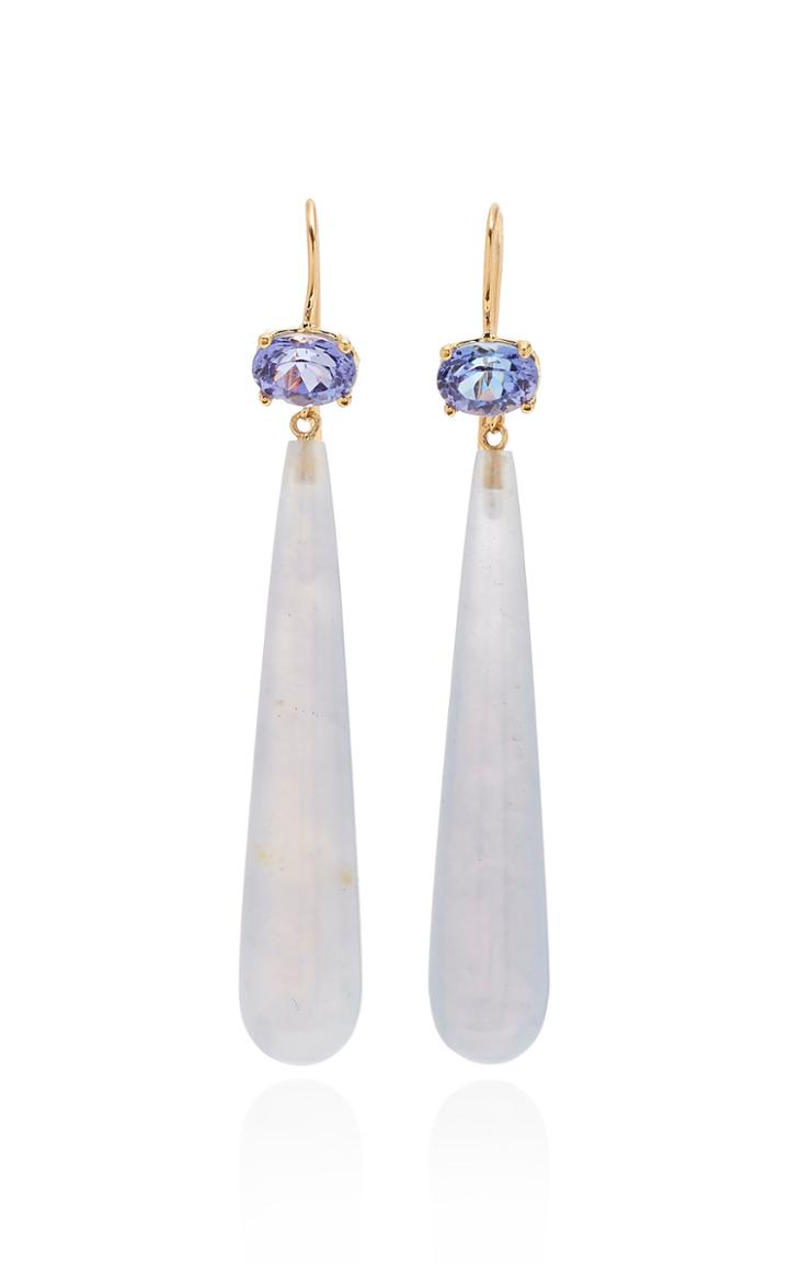 Jamie Wolf 18k Yellow Gold Tanzanite And Blue Chalcedony Drop Earring