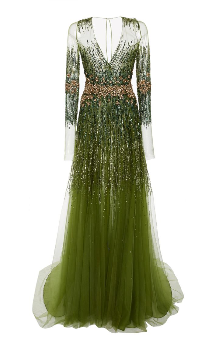 Pamella Roland Sequin And Crystal V-neck Tulle Gown