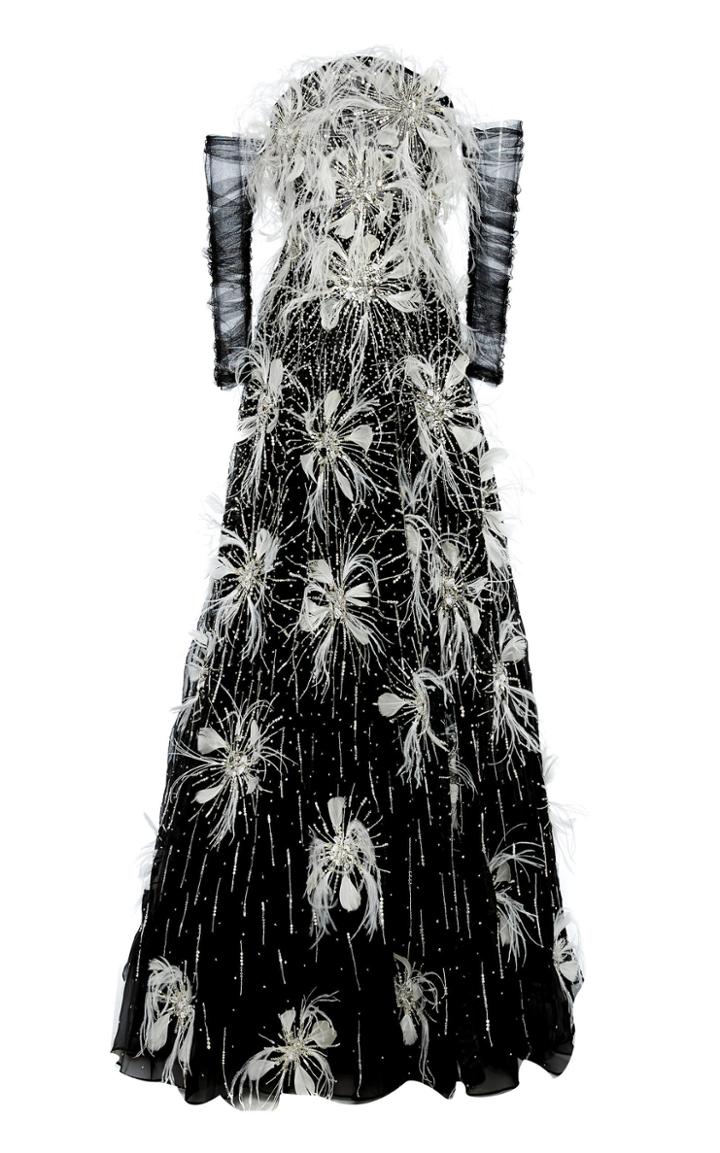 Pamella Roland Feather And Crystal Embroidered Gown