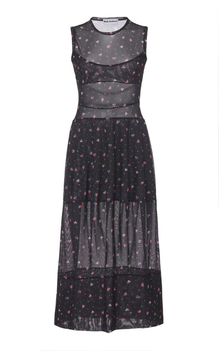 Moda Operandi Molly Goddard Abe Floral-print Mesh Midi Dress Size: 12