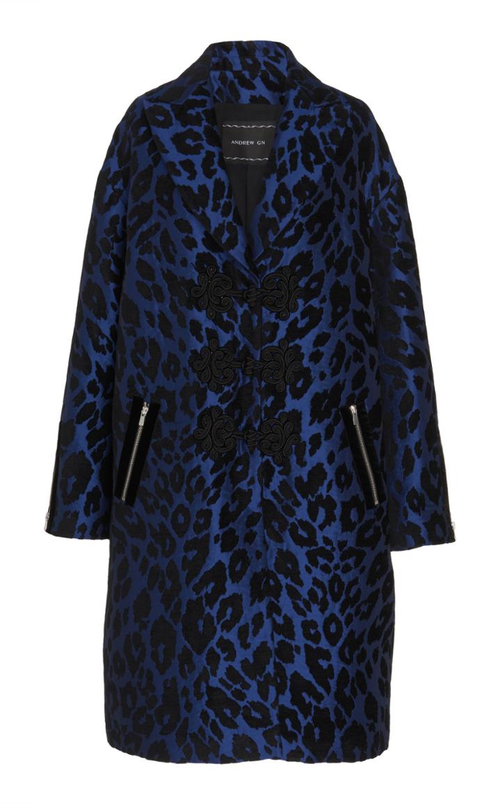 Andrew Gn Leopard Satin Jacquard Coat