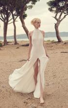 Costarellos Button-front Silk Crepe Halter Gown