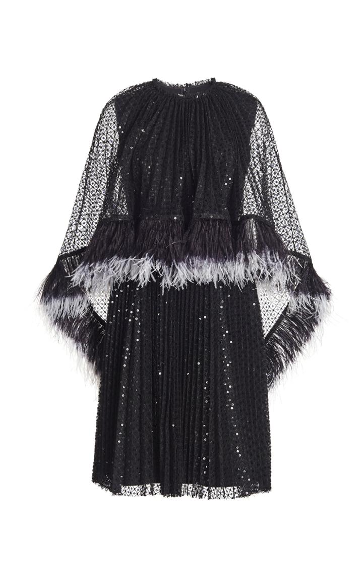 Moda Operandi Huishan Zhang Dora Embellished Lace Caped Dress