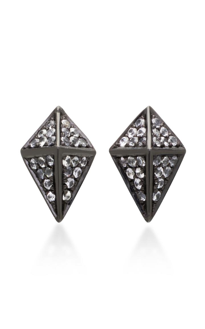 Lynn Ban Jewelry Pyramid Black Rhodium Sapphire Earrings