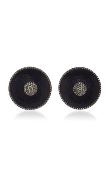 Antonia Miletto 18k Blackened Gold And Ebony Wood Brown Diamond Disc Earrings