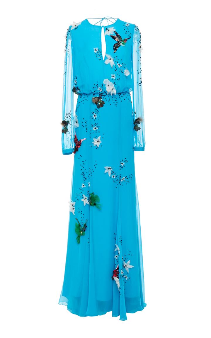 Monique Lhuillier Long Sleeve Embroidered Gown