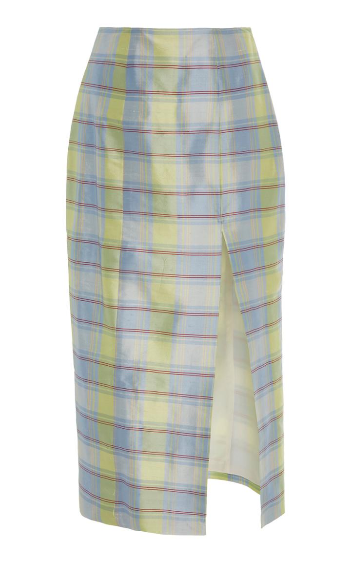Markarian Exclusive Plaid Printed Silk Midi Skirt