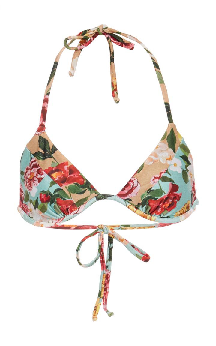 Agua De Coco Floral-print Triangle Bikini Top