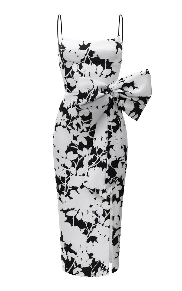 Rasario Bow-embellished Printed Satin Midi Dress