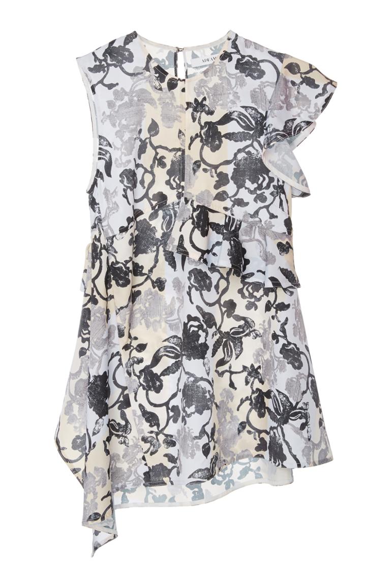 Adeam Printed Ruffle Top