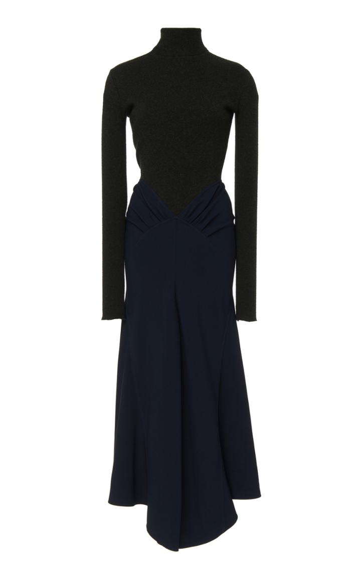 Victoria Beckham Draped Knit Long Sleeve Midi Dress
