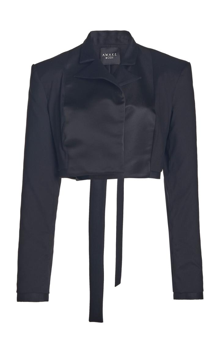 Moda Operandi A.w.a.k.e. Mode Reversed Wool-silk Cropped Wrap Blazer