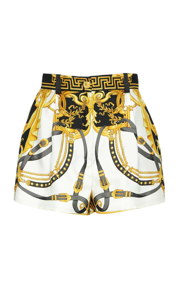 Versace Printed Silk-satin Mini Shorts Size: 36