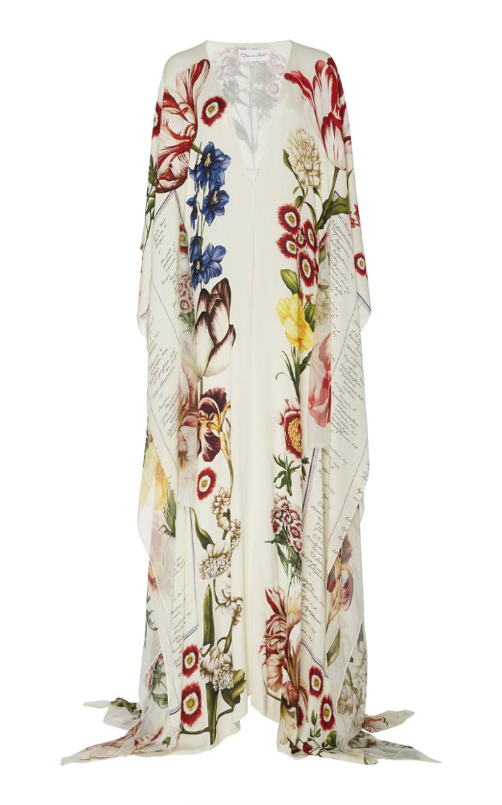 Oscar De La Renta Patterned Butterfly Sleeve Cady Caftan Dress