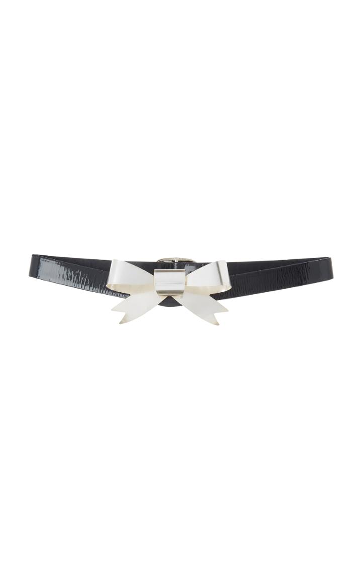 Rodarte Black Wide Patent Leather Belt With Large Silver Bow Ornament