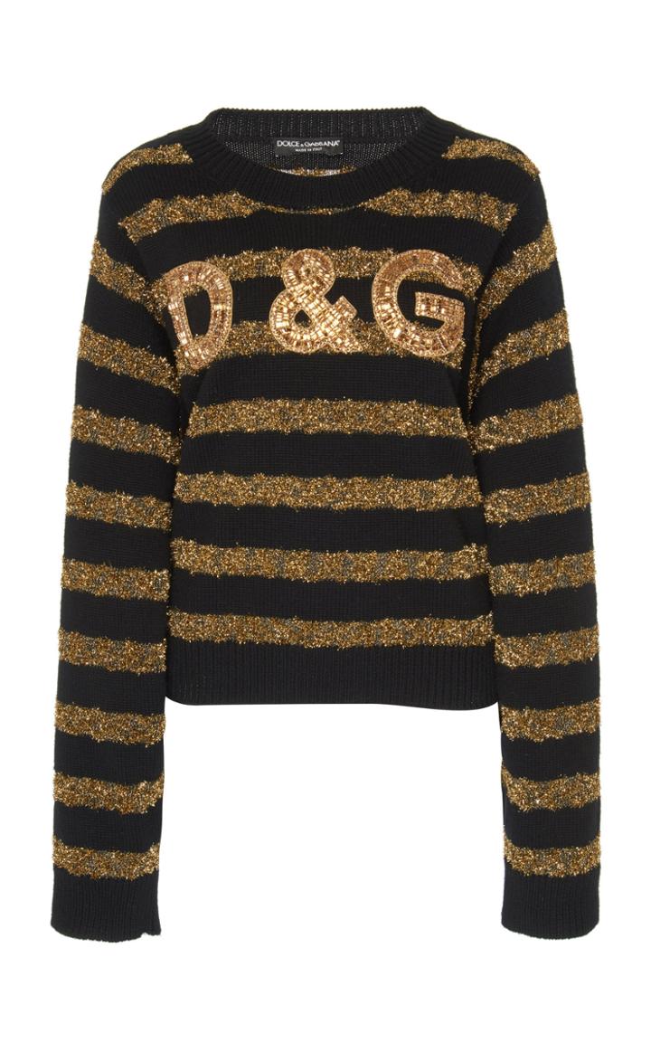 Dolce & Gabbana Sequined Striped Knit Sweater