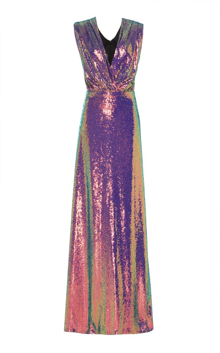 Monique Lhuillier V-neck Seguin Gown