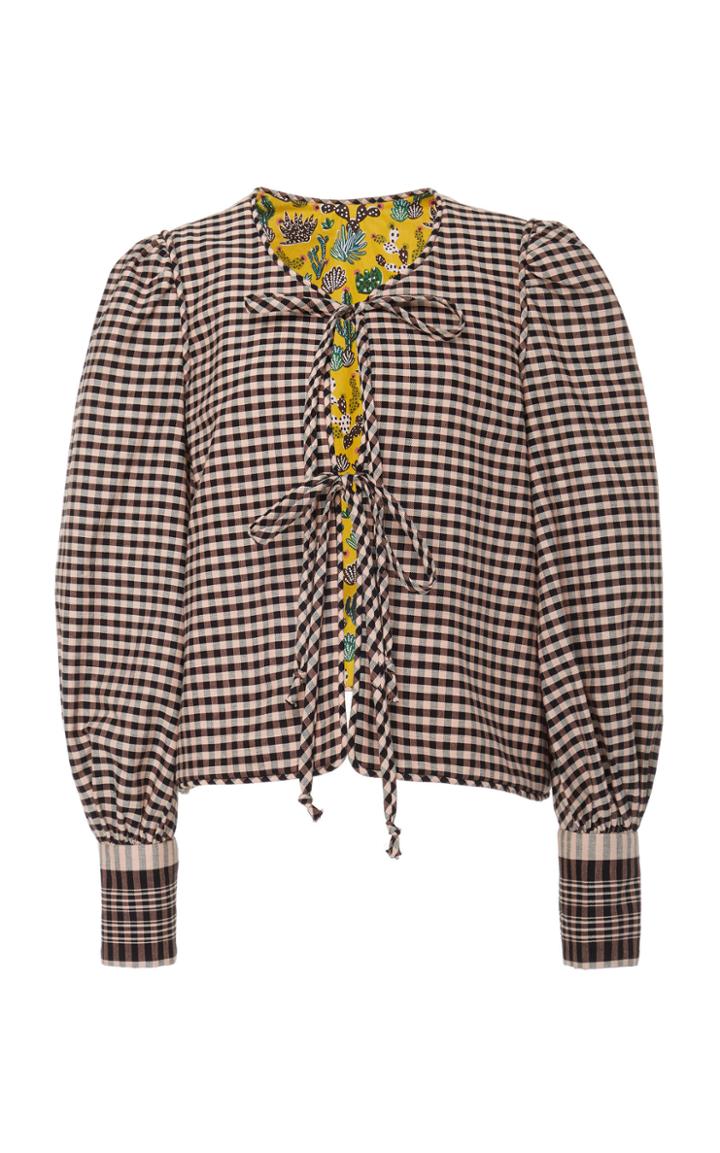 Alix Of Bohemia Brigitte Tie-detailed Plaid Cotton Jacket