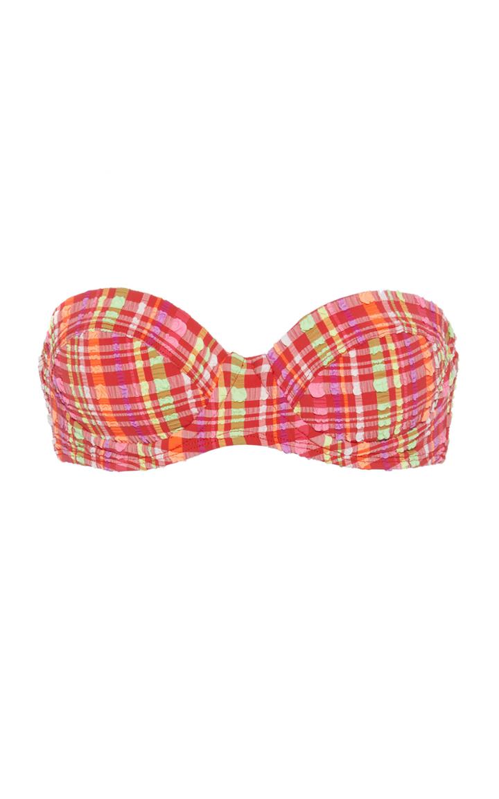 Diane Von Furstenberg Strapless Plaid Bikini Top