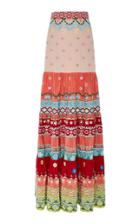 Saloni Isabel Tiered Embroidered Silk Maxi Skirt