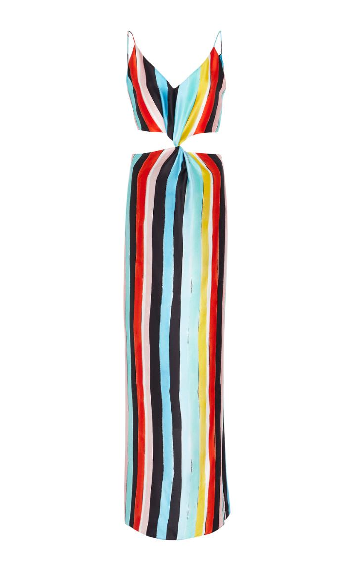 Caroline Constas Lila Cutout Striped Crepe De Chine Maxi Dress