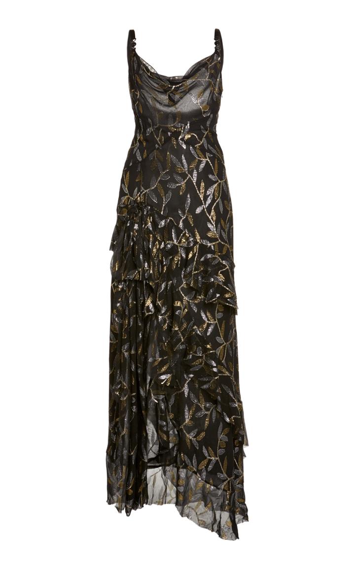 Moda Operandi Dundas Ruffled Metallic Fil Coup Chiffon Maxi Dress