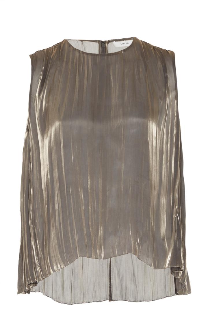 Vince Iridescent Pleated Lam Top
