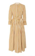 Oscar De La Renta Belted Striped Cotton-poplin Midi Dress