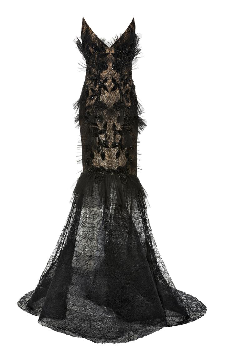 Moda Operandi Pamella Roland Strapless Chantilly Lace Dress Size: 2