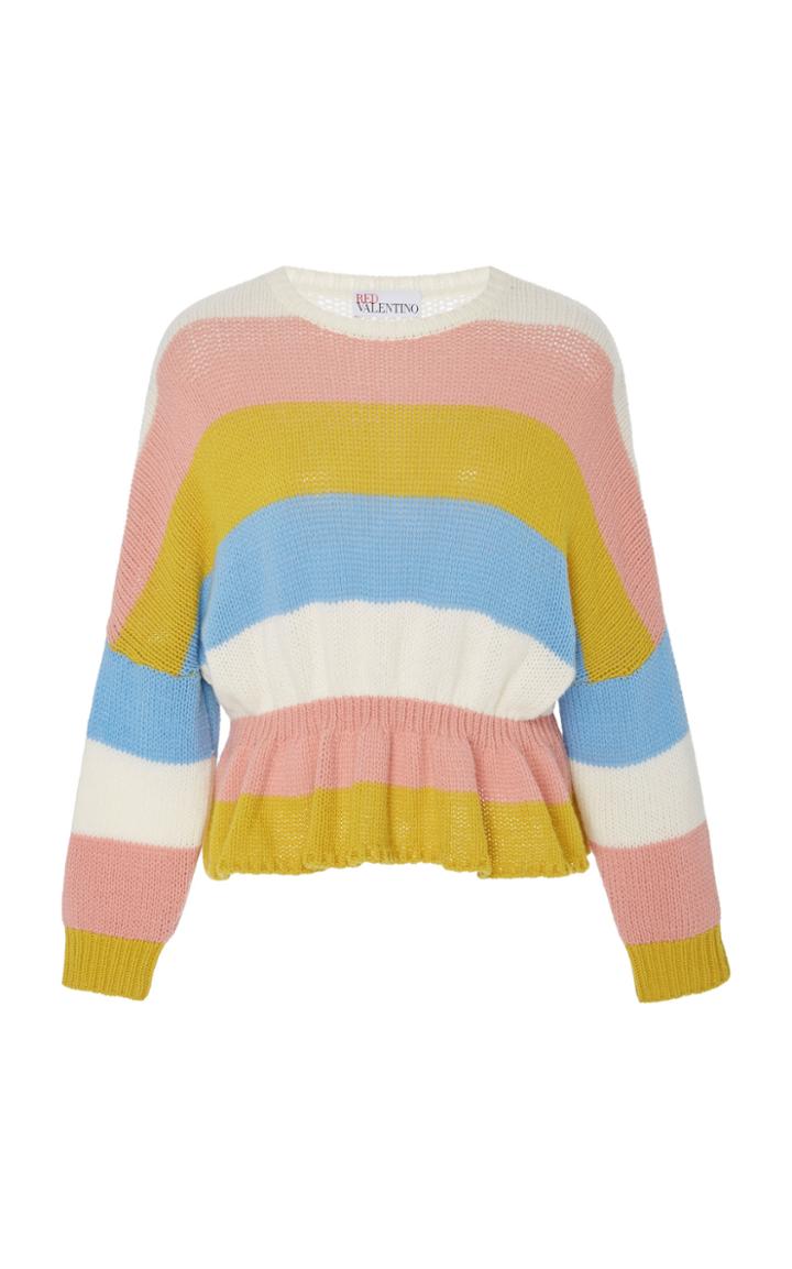 Red Valentino Striped Wool Peplum Sweater