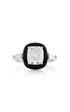Nikos Koulis Oui Ring With Cushion Cut White Diamond White Diamond Tapered Baguettes And Black Enamel
