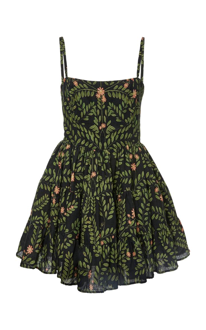 Moda Operandi Agua By Agua Bendita Lima Herbal Embroidered Linen Mini Dress