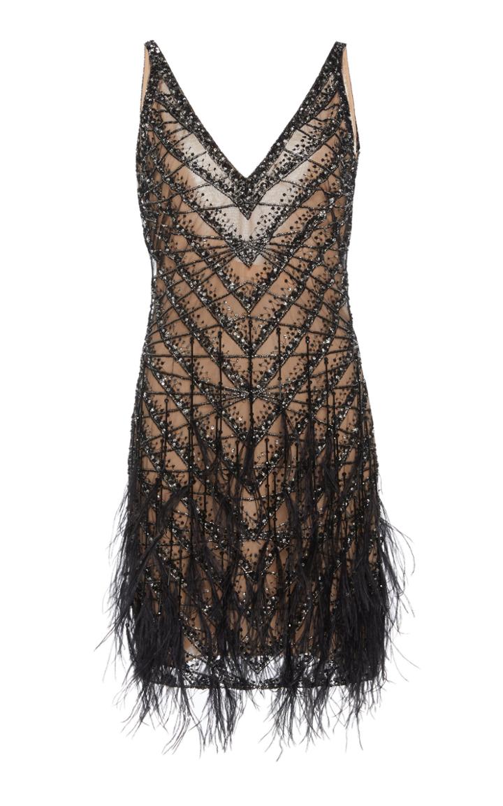 Naeem Khan Feather-trim Sequined Cocktail Dress