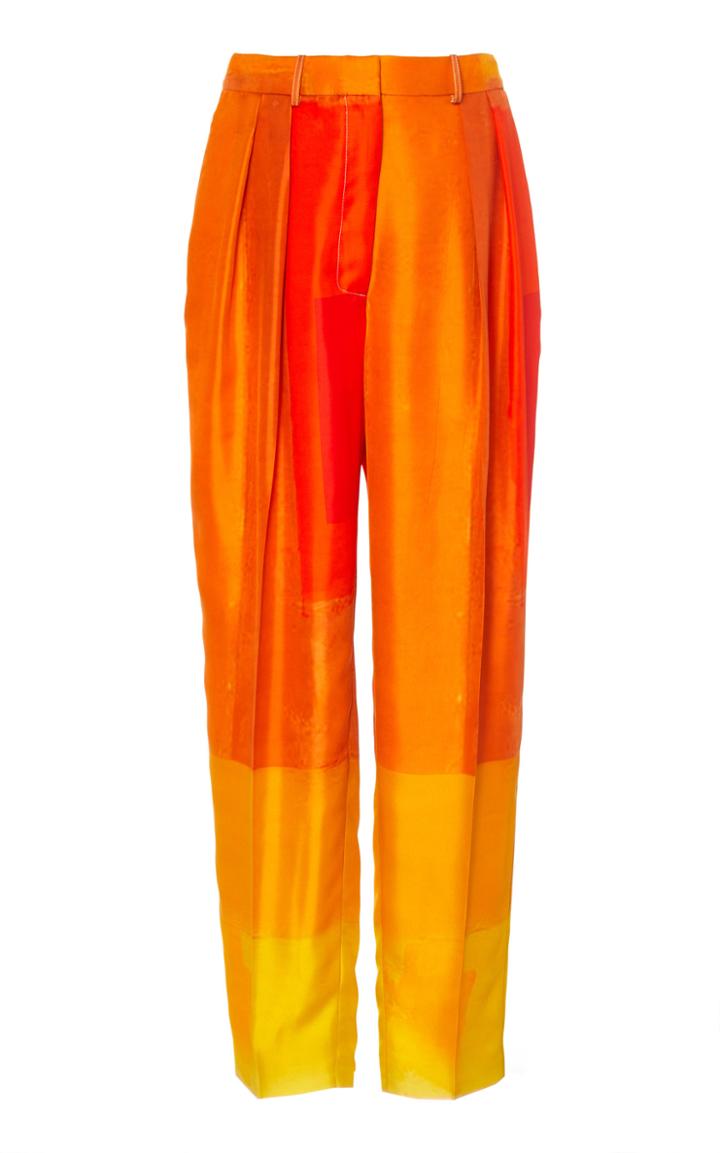 Partow Rio Pintucked Silk-twill Straight-leg Pants