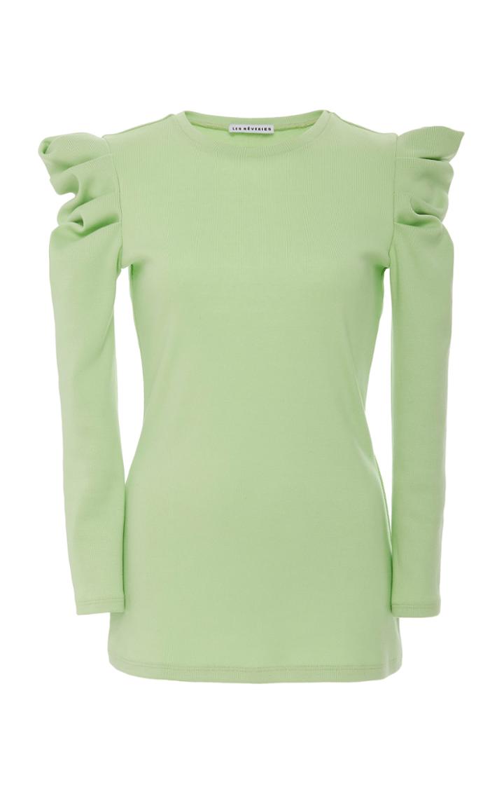 Les Rveries Cotton Pleated Shoulder Open Back Knit Top