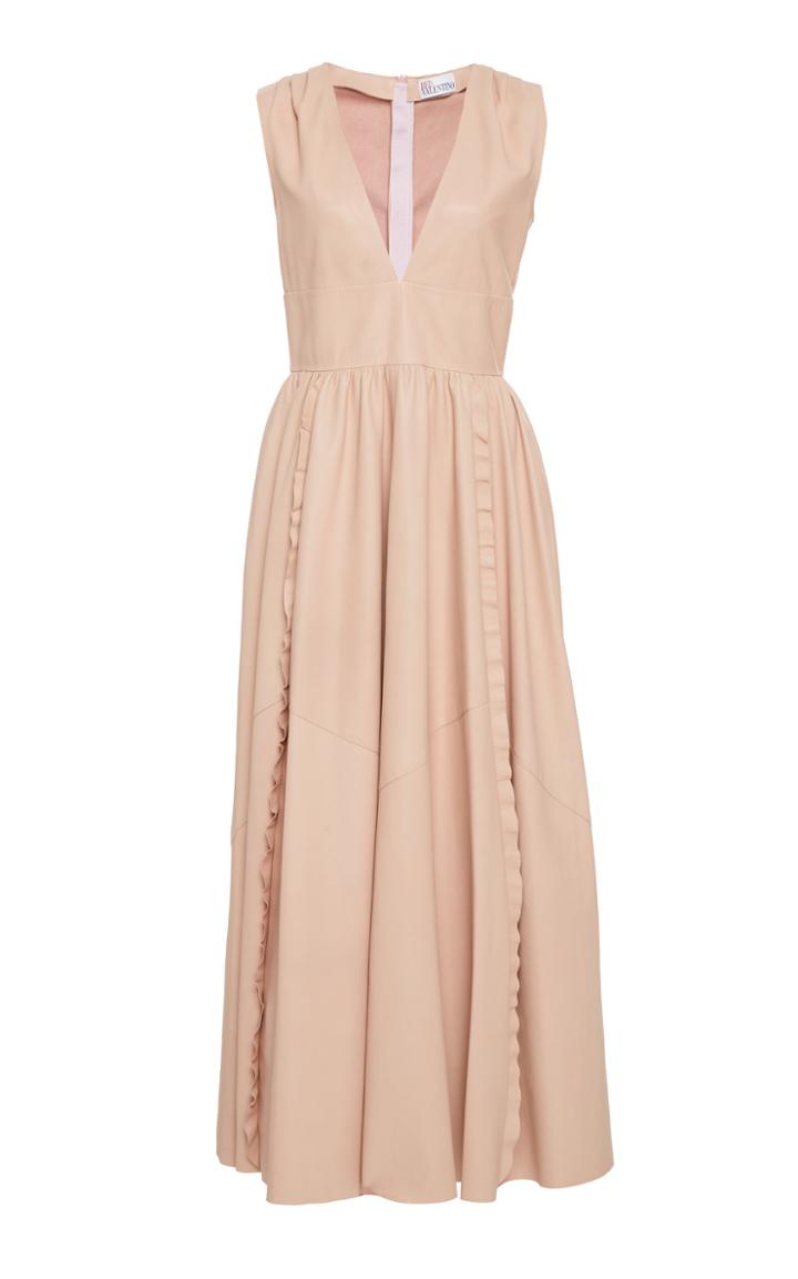 Red Valentino Ruffled Leather Midi Dress