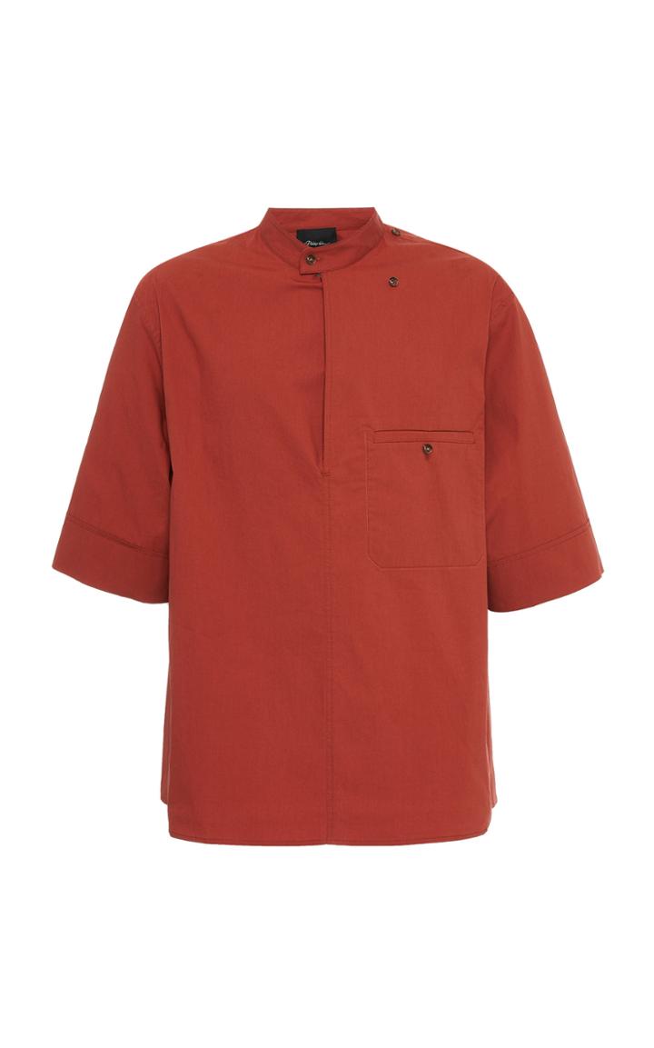 Moda Operandi 3.1 Phillip Lim Short Sleeved Oversized Washed Poplin Band Collar Shir