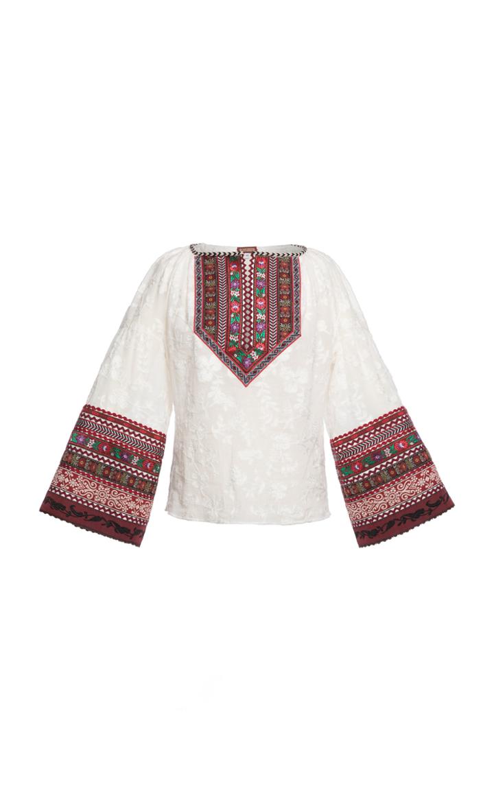 Moda Operandi Lena Hoschek Janka Ribbon-detailed Floral Jacquard Top