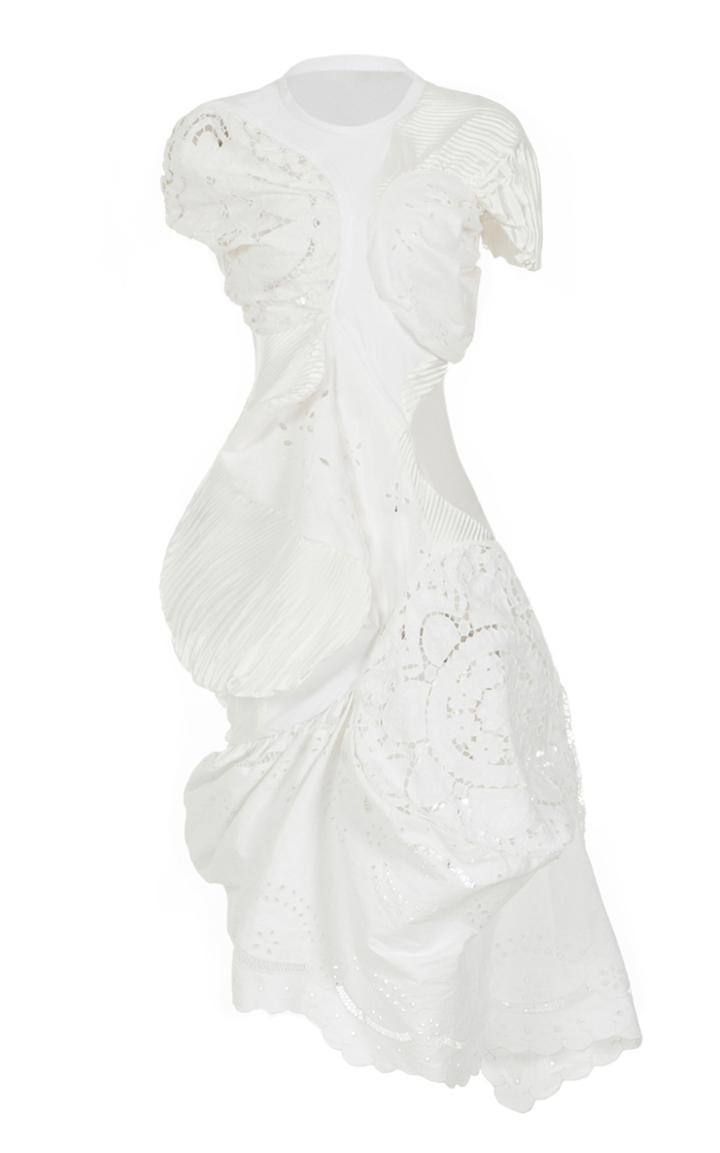 Moda Operandi Caroline Hu Draped Lace-paneled Cotton-blend Dress