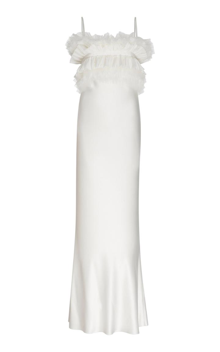 Moda Operandi Unttld Ruffle Detail Satin Colum Gown Size: 2