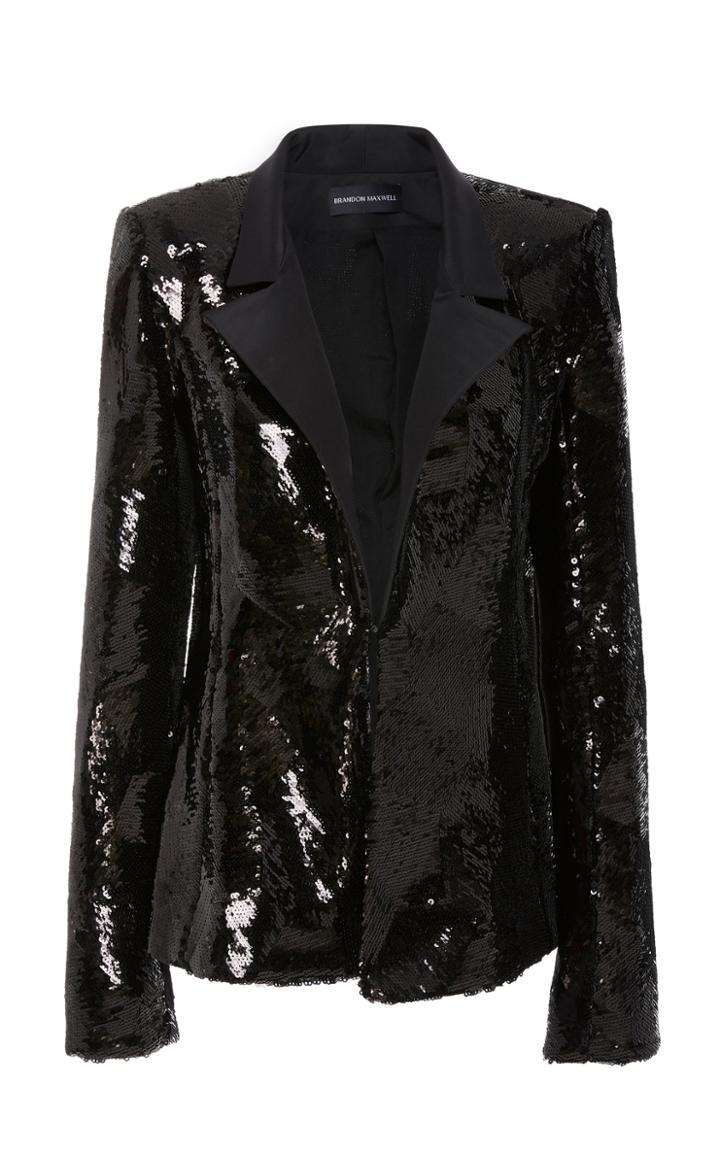 Brandon Maxwell Sequin Faille Collar Jacket