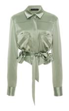 Sally Lapointe Cropped Belted Satin Blouse