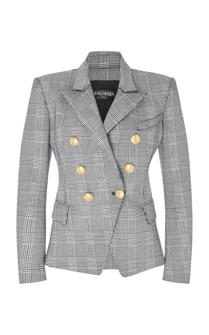 Balmain Prince Of Wales Checked Double Breasted Cotton-blend Blazer